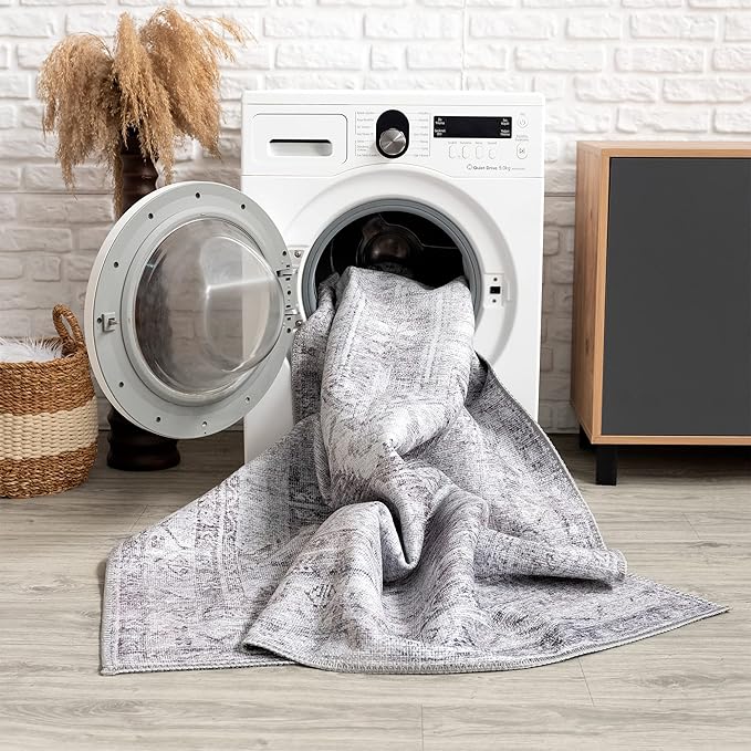 Bloom Rugs Washable Non-Slip 7 ft Runner - Dark Red Traditional Bordered Runner for Entryway, Hallway, Bathroom, and Kitchen - Exact Size: 2.5' x 7'