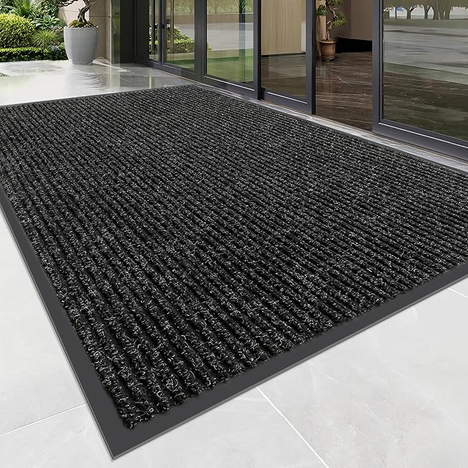 Front Door Mat, Heavy Duty Indoor Outdoor Doormat for Entryway, 60" x 48" Low Profile Outdoor Mats for Home Entrance, Stain and Fade Resistant Welcome Mat for High Traffic Area, Black