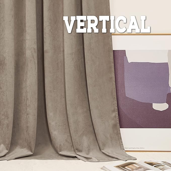RYB Home Bedroom Curtains Heavy Velvet, Room Darkening Privacy Window Curtains Soft Durable Velvet Backdrops for Sliding Door Living Room, Taupe, W52 x L108 inches, 2 Panels Set