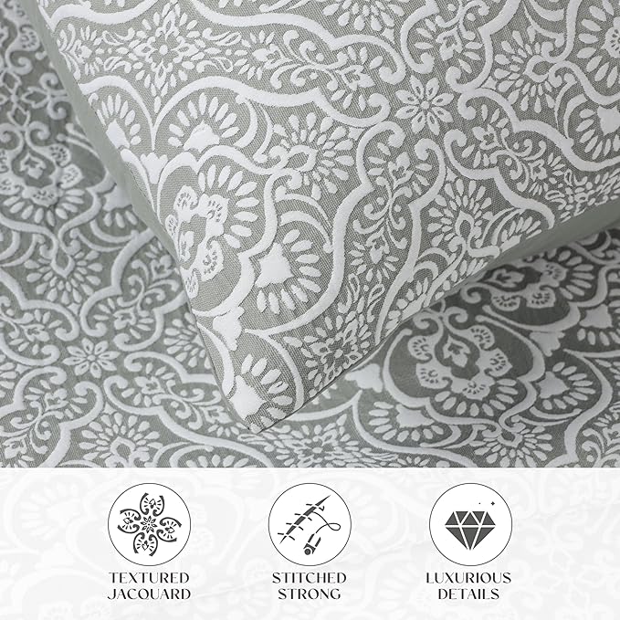 Superior 3 Piece Bedspread Set, Home Bed Decor, Decorative Bed Spread, 2 Pillow Shams, Medium Weight Blanket, Floral Matelasse Coverlet, Bedding Essentials, Enzy Collection, Full, Sage