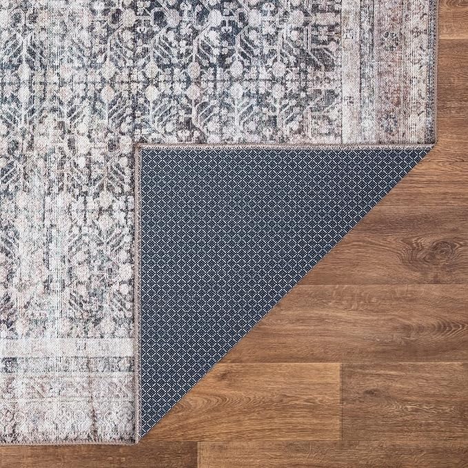 Bloom Rugs Washable Non-Slip 3' x 5' Rug - Tan/Blue/Green Traditional Area Rug for Living Room, Bedroom, Dining Room, and Kitchen - Exact Size: 3' x 5'