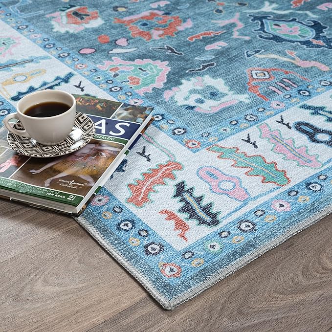 Fame Rugs Teal Modern Oushak Rug 2'6"x7', Washable Vintage Turkish Colorful Oriental Antique Inspired Foldable Small Runner Rugs, Luxury Living Room Bedroom (995T, 2'6" x 7')