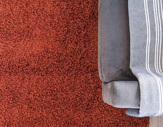 Unique Loom Solid Shag Collection Area Rug (6' 1" Round, Terracotta)