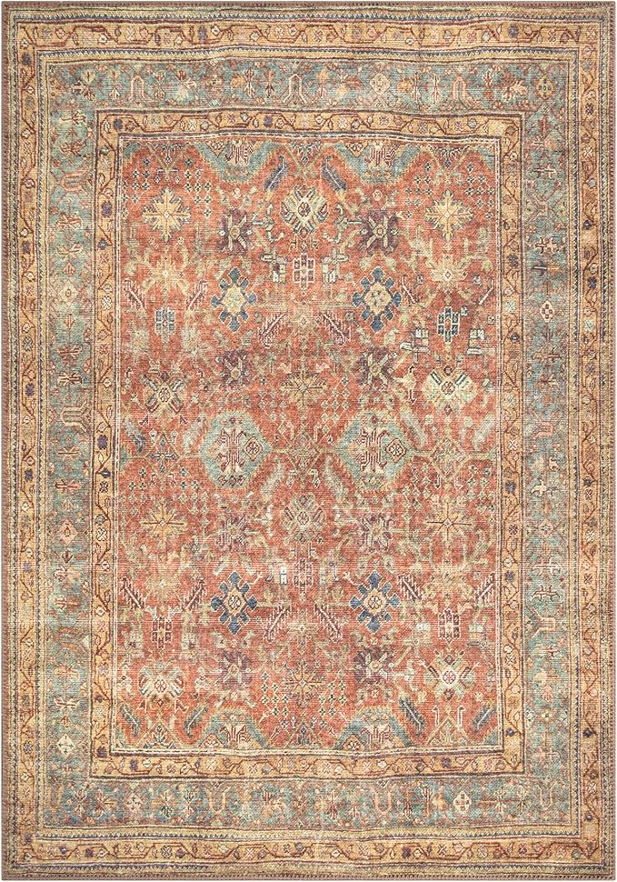 Bloom Rugs Washable Non-Slip 3' x 5' Rug - Terracotta/Mustard Traditional Area Rug for Living Room, Bedroom, Dining Room, and Kitchen - Exact Size: 3' x 5'