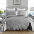 MarCielo 3-Piece 100% Cotton Oversized Bedspread Lightweight Quilt Coverlet Embroidery Farmhouse Bedding Set (Tk Light Grey, Oversized King (118"x106"))