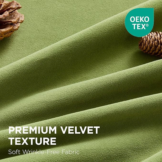 Joydeco Moss Green 100% Blackout Curtains 84 Inch 2 Panels, Luxury Thermal Green Velvet Curtains for Bedroom Living Room, Soundproof Blackout Window Drapes, Rod Pocket & Back Tab (52W x 84L)