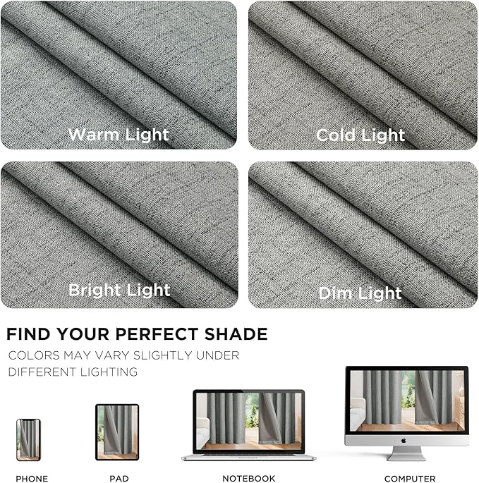 Joydeco Linen Blackout Curtains for Bedroom - 100% Light Blocking 1 Panels, Light Grey Drapes 70" W x 108" L, Thermal Insulated Room Darkening Curtains for Living Room, Rod Pocket & Back Tabs