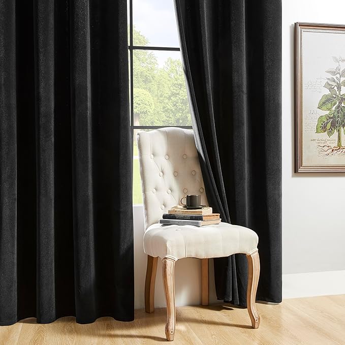 Joydeco Black Velvet Curtains 120 inches Long 2 Panels, Luxury Blackout Rod Pocket Thermal Insulated Window Curtains, Super Soft Room Darkening Drapes for Living Dining Room Bedroom,W52 x L120