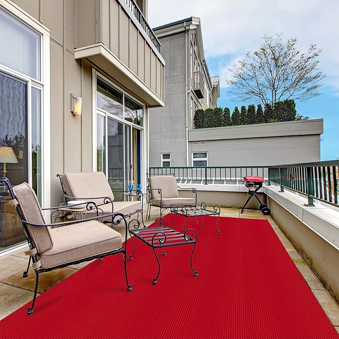 Ottomanson 3'11" x 32' Hallway Runner with Scraper Pile - Extra Durable Non-Slip Rug Mat for Indoor & Outdoor Use - Ideal for Kitchen, Entryway & Garage - High-Traffic Carpet, Red