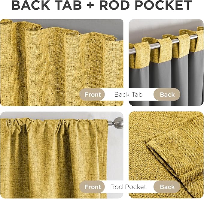 Joydeco Blackout Curtains for Bedroom - 100% Light Blocking 2 Panels Set Yellow Drapes 42" W x 96" L, Thermal Insulated Room Darkening Curtains, Linen Textured for Living Room, Rod Pocket & Back Tabs