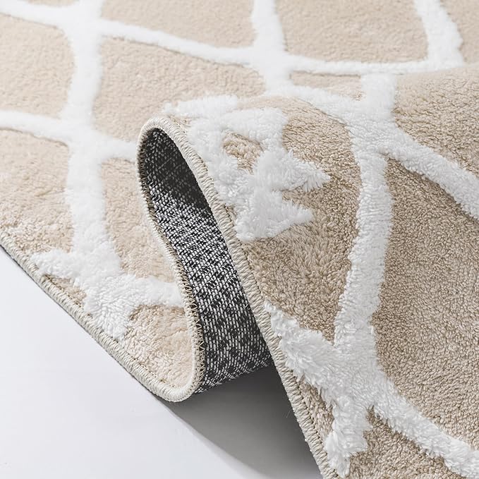 Ivory 5x7 Area Rug Moroccan Shag Living Room Washable Carpet Soft Non Shedding Neutral Boho Plush Pile Modern Large Throw Rug for Kitchen Dining Room Bedroom Office