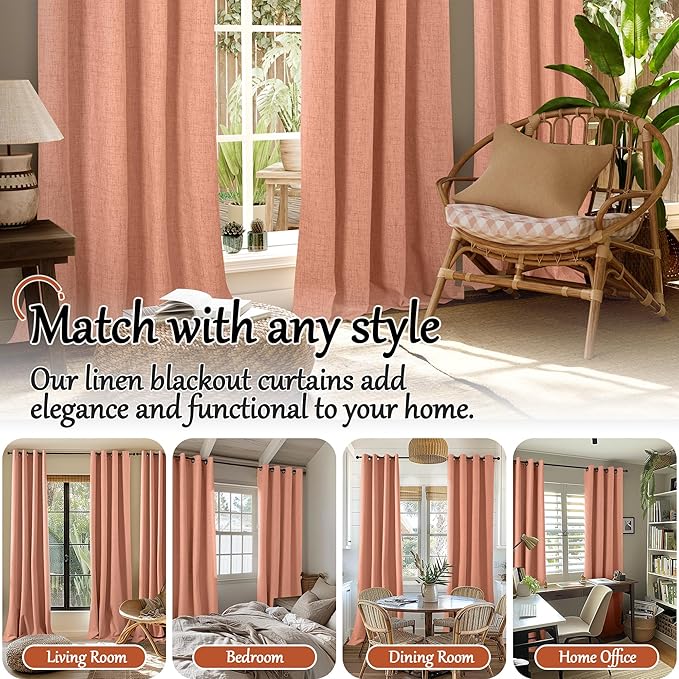 Linen Blackout Curtains for Bedroom Narrow Window, 38 Inch Wide Thermal Insulated Light Blocking Privacy Small Curtains for Basement Fall Living Room, 38x63 Inch 2 Panels, Terracotta