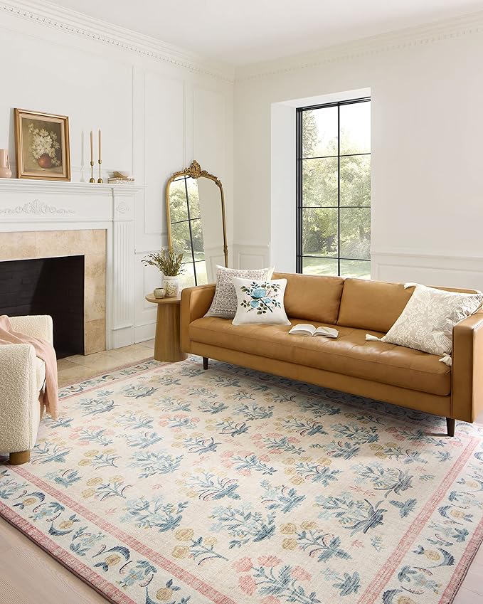 Loloi Rifle Paper Co. Eden Collection EDE-01 Mughal Rose Blush 3'-6" x 5'-6" Accent Rug feat. CloudPile™