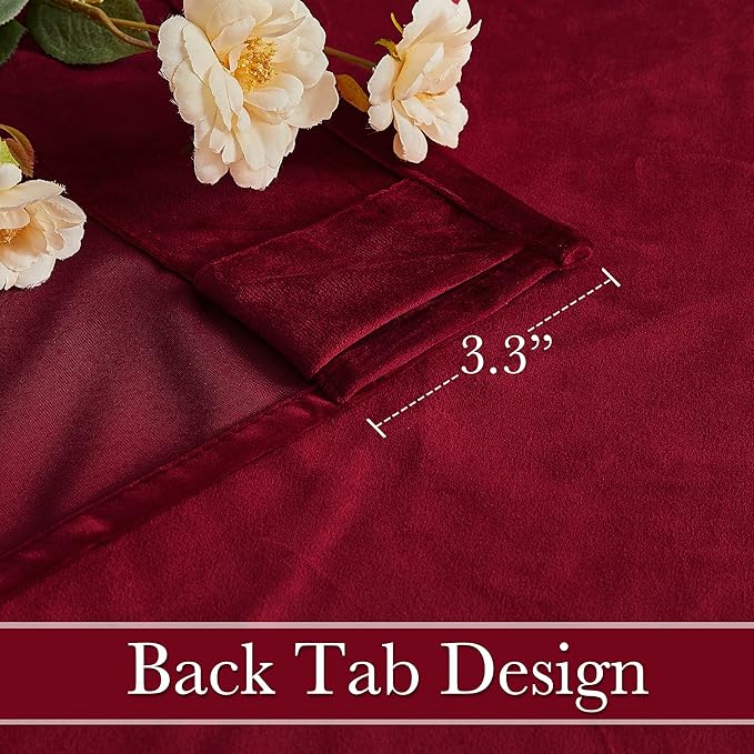 RYB HOME Red Velvet Curtains for Bedroom 90 inches - Light & Heat Block Back Tabs Window Treatment Energy Efficient Privacy Protection Drapes for Farmhouse, Living Room, Ruby Red, W52 x L90, 2 Panels