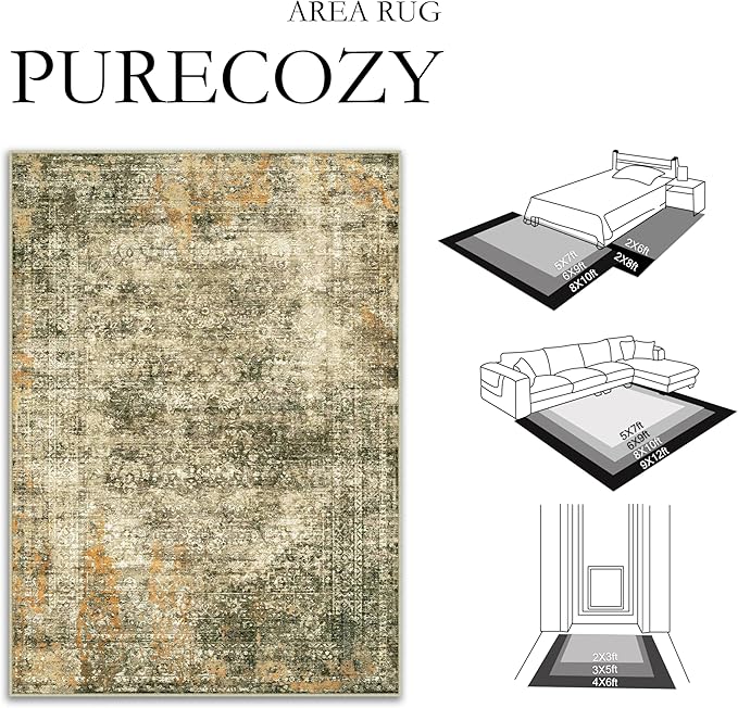 Area Rug 3x5 Brown Washable Non-Slip Lightweight Floral Vintage Distress Print Rug for Living Room Low Pile Soft Throw Indoor Carpet for Office College Dorm Laundry Dining Room Bedroom