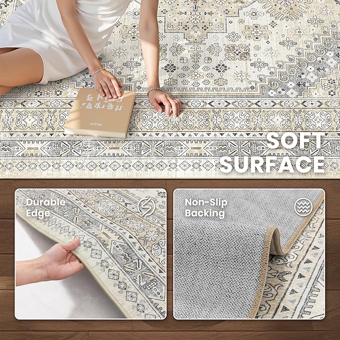 zesthome Washable Runner Rug 2.5x14 - Stain Resistant Entryway Rug,Ultra-Thin Kitchen Rugs, Anti Slip Backing Runner Rugs for Entrance Laundry Room Indoor Hallway (Beige,2.5'x14')