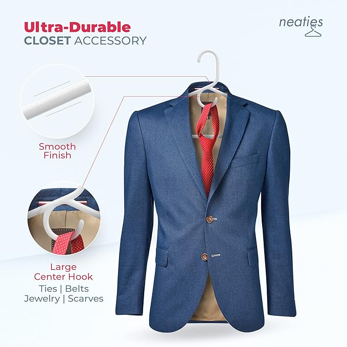 Neaties Heavy Duty Clothes Hangers 6 Pack – Made in The USA – 8lb Capacity Plastic Hangers for Adult Clothing – Durable for Pants, Coats, Jackets, or Jeans – White & Gray