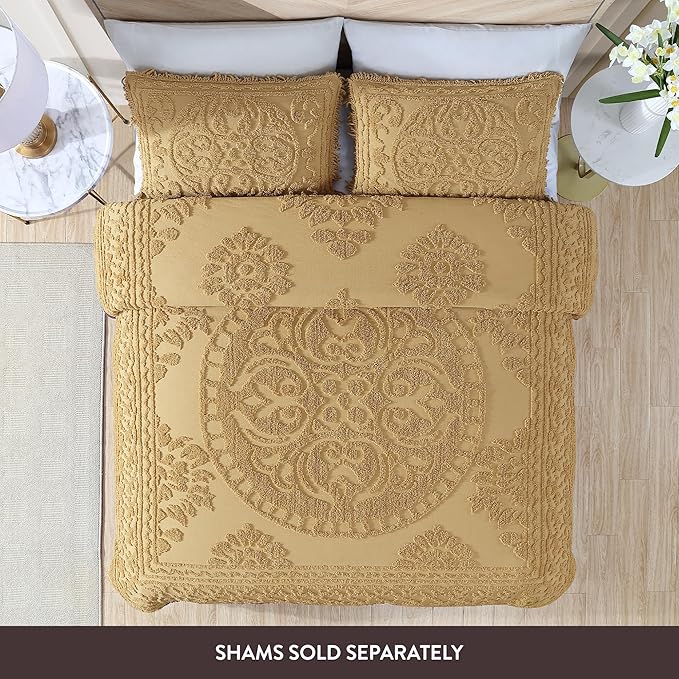 Beatrice Home Fashions Medallion Chenille Bedspread, Twin, Gold
