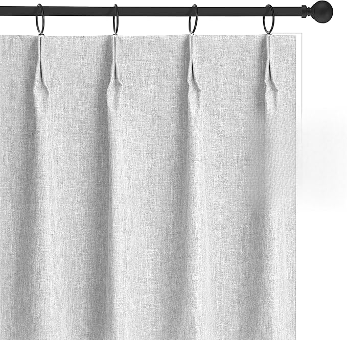WdFour 42x72 Inch Blackout Curtains - Thermal Insulated Pinch Pleated Drapes, 100% Light Blocking, Extra Long Back Tab Panels for Bedroom & Living Room, Pack of 2 (Greyish White)