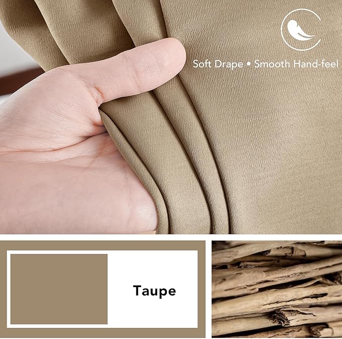 Deconovo Blackout Curtains, Thermal Insulated, W70 x L84 2 Panels, Back Tab, Machine Washable, Room-Darkening Drapes for Bedroom/Living Room Khaki