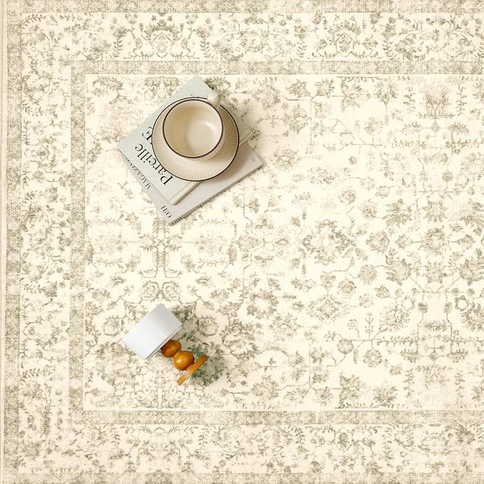 6x9 Brown Area Rug Non Slip Vintage Living Room Distressed Machine Washable Carpet Traditional Indoor Bedroom Brown Retro Floral Accent Throw Rug for Office Kitchen Dorm Dining Room