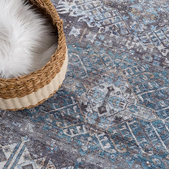 Bloom Rugs Washable 5' x 7' Rug - Slate Gray/Blue Traditional Area Rug for Living Room, Bedroom, Dining Room, and Kitchen - Exact Size: 5' x 7'