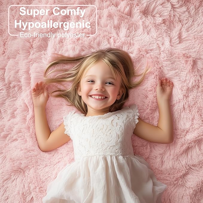 PAGISOFE 3x5 Pink Fluffy Shag Area Rugs for Bedroom, Bedside Preppy Dorm Area Rug, Soft Fuzzy Shaggy Rugs for Living Room Girls/Kids Bedroom Nursery Home Decor, Anti-Skid Durable Rectangular Fuzzy Rug