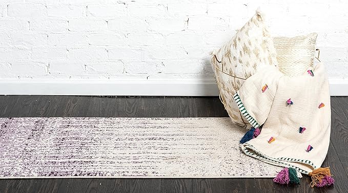 Unique Loom Del Mar Collection Area Rug - Jennifer (2' x 6' 1" Runner, Purple/ Ivory)