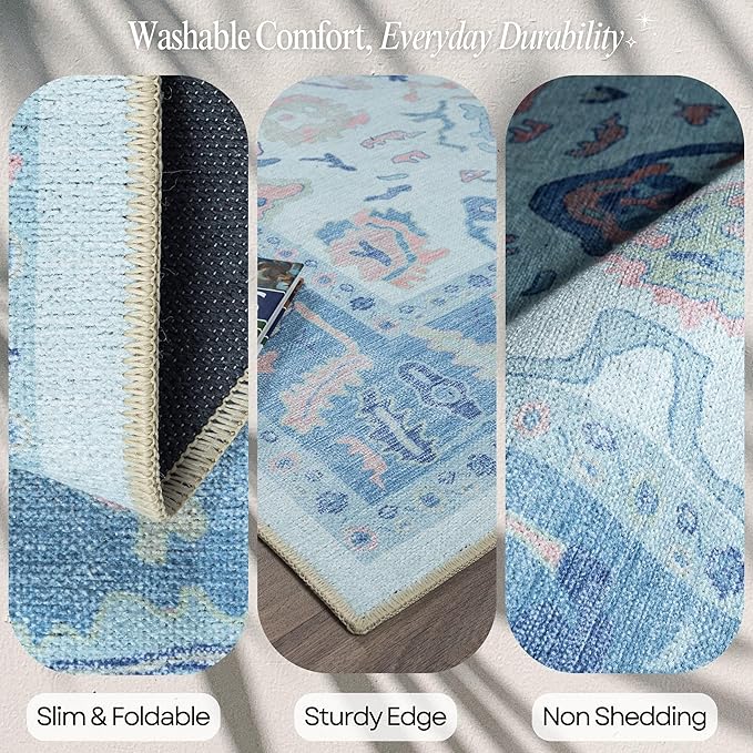 Fame Rugs Blue Modern Oushak Rug 5x7, Washable Vintage Turkish Colorful Oriental Antique Inspired Area Rugs, Luxury Living Room Bedroom (995BB, 5' x 7')