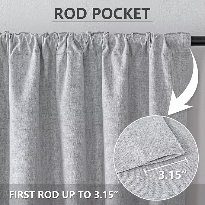 100% Blackout Curtains for Living Room, 96 Inch Curtains 2 Panel Set Light Blocking, Back Tab & Rod Pocket Thermal Insulated Drapes Bedroom Windows Home Decor(52W × 96L inch, Greyish White)