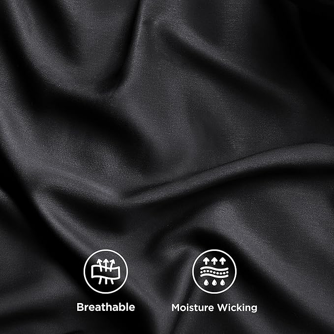Bedsure Twin Sheets Set, Cooling Sheets Twin Size Bed Set, Rayon Derived from Bamboo, Twin Size Sheets, Breathable & Soft Bed Sheets, Hotel Luxury Silky Bedding Sheets & Pillowcases, Black
