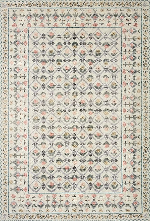 Loloi Rifle Paper Co. Eden Collection EDE-03 Lattice Ivory 7'-6" x 9'-6" Area Rug feat. CloudPile™