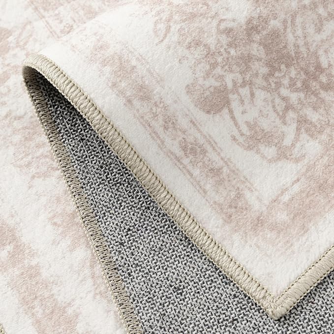 Area Rug 5x7 Washable Pink Rug Vintage Boho Medallion Large Distressed Retro Carpet for Living Room Non Slip Indoor Low Pile Small Soft Bedroom Dining Room Home Office