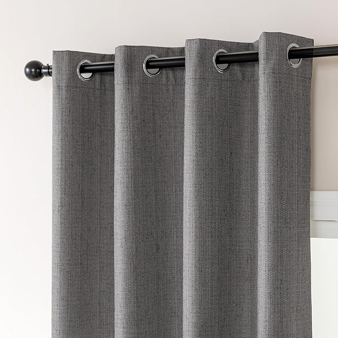 Amazon Basics Faux Linen Blackout Curtains for Bedroom and Living Room, 2-Piece Set with Grommets, 42" W x 72" L, Grey
