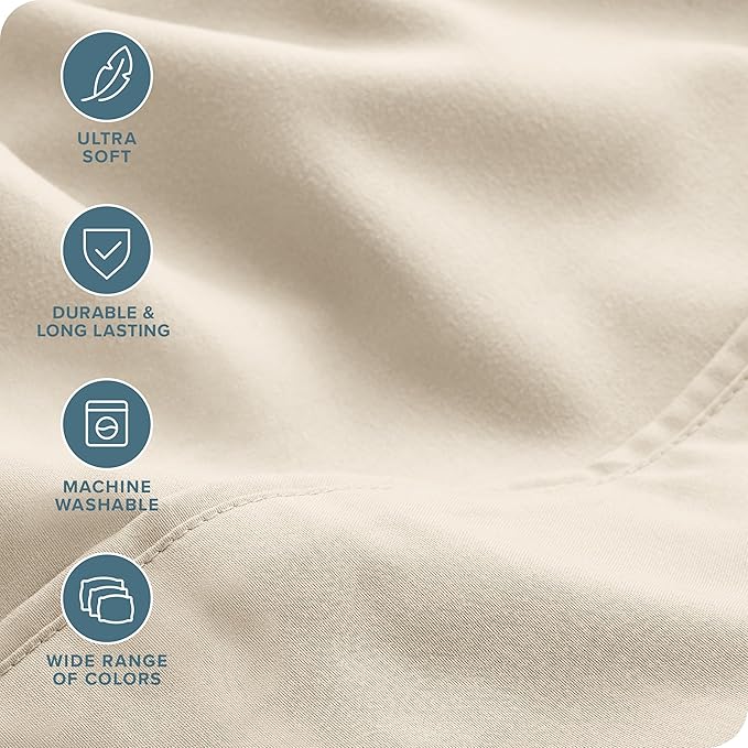 Bare Home Hotel Luxury Twin Sheet Set, Extra Soft - 4 Piece Set - Deep Pockets - Easy Fit - Cooling & Breathable - Wrinkle, Fade, Stain Resistant - Includes 2 Pillowcases (Twin, Sand)