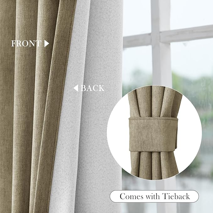 Macochico 120" Wx84 L 100% Blackout Chenille Curtains for Sliding Door Living Room Bedroom, Luxury Drapery for Hotel Home Theater, Soil Brown Thermal Window Treatments with Tieback, Grommet, 1 Panel