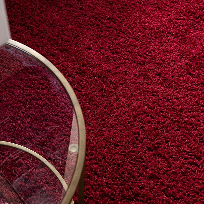 Unique Loom Solid Shag Collection Area Rug (7' 10" x 10' Oval, Cherry Red)