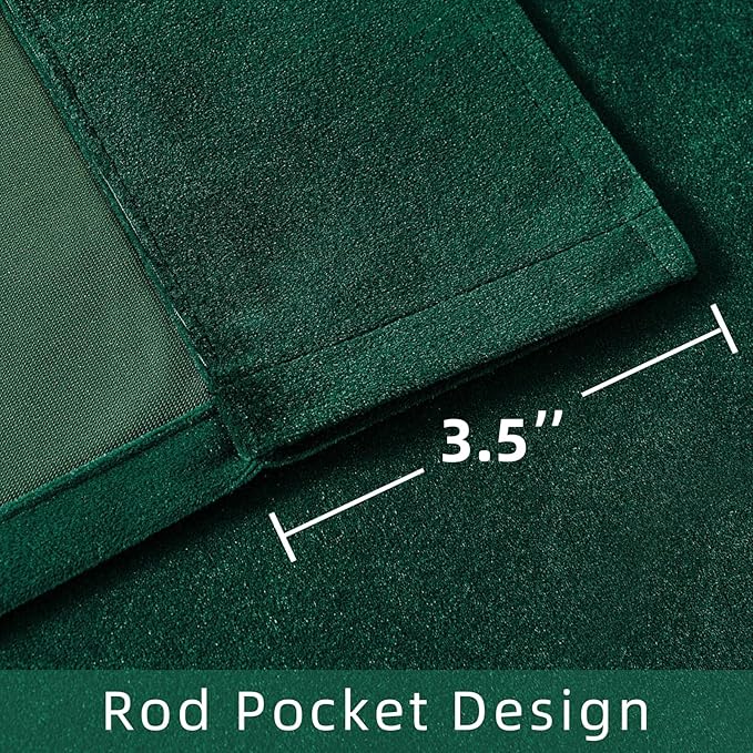 Joydeco Dark Green Velvet Curtains 63 inch Length 2 Panels Burg Set, Luxury Rod Pocket Thermal Insulated Window Blackout Curtain, Room Darkening Drapes for Living Dining Room Bedroom Privacy