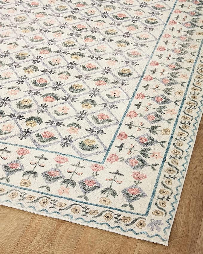 Loloi Rifle Paper Co. Eden Collection EDE-03 Lattice Ivory 3'-6" x 5'-6" Accent Rug feat. CloudPile™