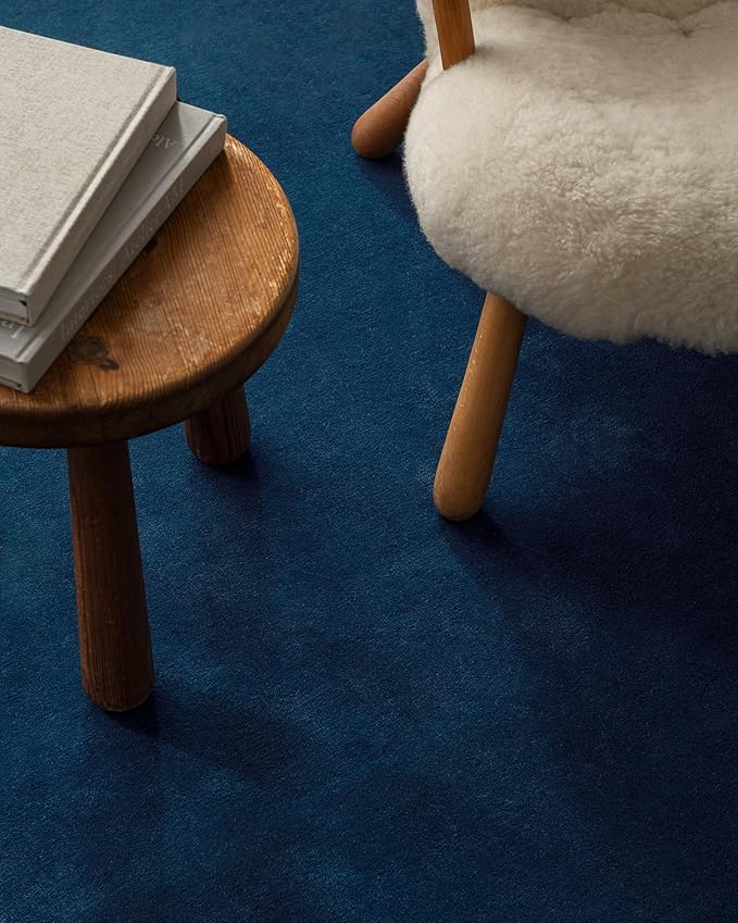 Hand-Tufted Wool Square Area Rug – Soft Premium Wool Carpet for Living Room, Bedroom & Home Décor – 8X8 ft| Deep Blue – Durable, Non-Slip Backing, Handcrafted Rug