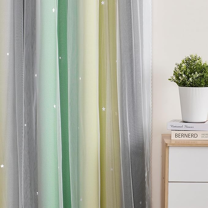 XiDi Curtains for Bedroom Decor, Rainbow GreenYellowGrey34/96/1