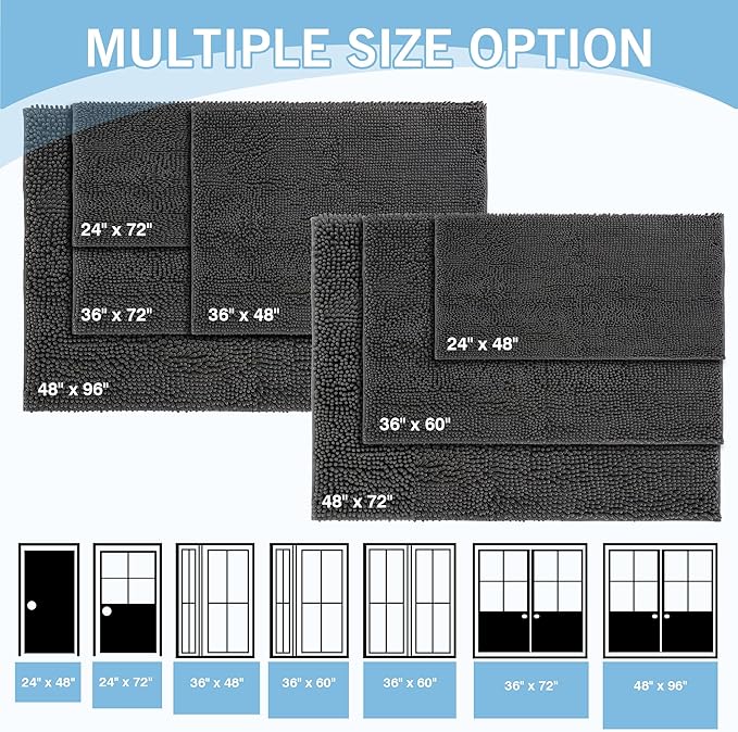 Amyracel Dirt Trapping Door Mat, 24" x 72" Large Absorbent Dog Door Mat for Muddy Paws, Quick Dry Non Slip Chenille Mud Mat for Dogs, Machine Washable Entry Indoor Entryway Rug for Inside Floor
