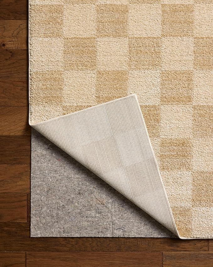 Loloi Chris Loves Julia Calvin Collection CLV-01 Wheat/Ivory 2'-7" x 7'-6" Runner Rug Checkered Neutral Soft Living Room Bedroom Carpet