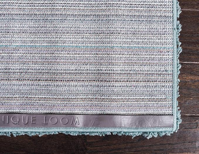 Unique Loom Solid Shag Collection Area Rug (9' x 12' 2" Rectangle Light Slate Blue)