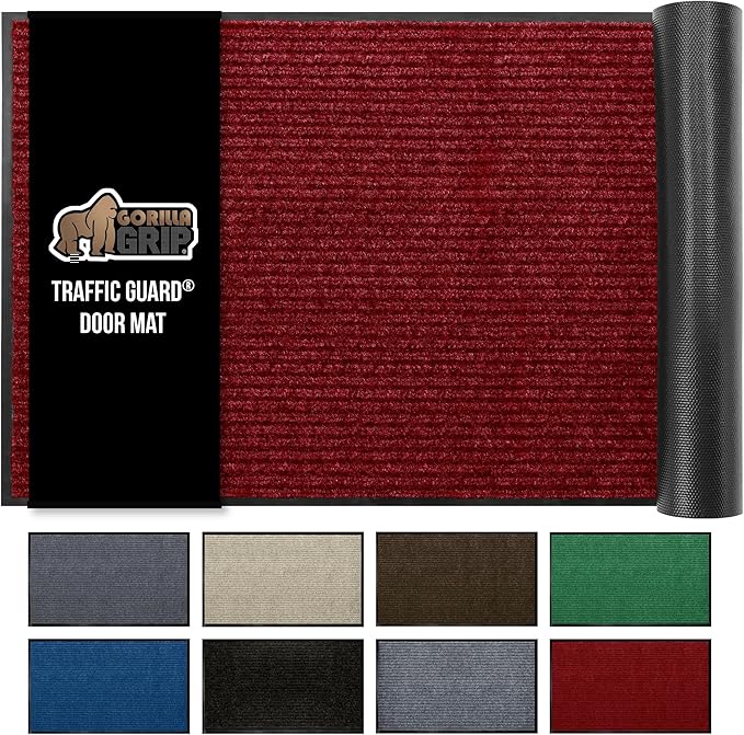 GORILLA GRIP Waterproof Traffic Guard Door Mat, 72x48, Heavy Duty Entryway Mats, Strong Rubber Back Commercial Utility Rugs for Office Hallway, Garage Floor and Home, Low Profile Carpet Runner, Red