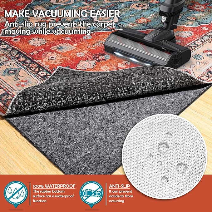 Waterproof Rug Pad, Thick 5x8 Ft Under Area Rug Carpet Pad, Non Slip Rug Pads for All Floors and Hardwood Floors Finishes, Keep Carpets in Place Soft and Prevent Rug from Wrinkling or Buckling