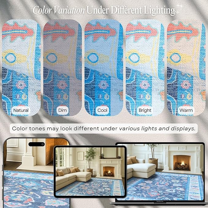 Fame Rugs Blue Modern Oushak Rug 2'6"x10, Vintage Turkish Colorful Oriental Antique Inspired Foldable Long Washable Runner Rugs, Luxury Living Room Bedroom (387BNB, 2'6" x 10')
