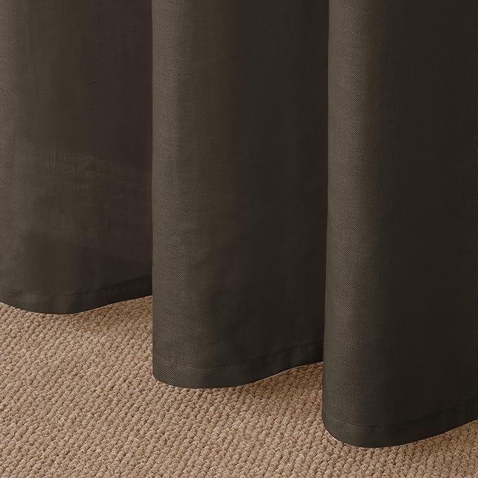 YoungsTex Brown Linen Semi Sheer Curtains 48 Inches Length, Light Filtering Small Window Drapes Privacy with Grommet for Living Room Bedroom, 2 Panels, 42 X 48 Inch