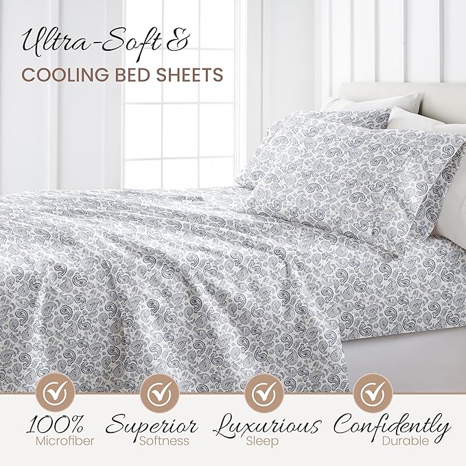 Linen Market Double-Brushed Patterned Microfiber Twin Sheet Set 3 Piece – Oeko-TEX Certified Ultra Soft & Wrinkle-Free - 16" Deep Pocket Sheets - Easy Care Twin Size - Coarse Paisley Navy