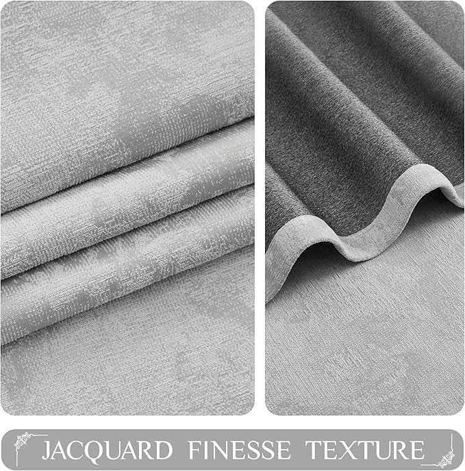 Beauoop Grey Floral Jacquard Blackout Curtains 84 Inches Long for Patio Sliding Door Extra Wide Chenille Flower Divider Room Darkening Thermal Soundproof Grommet Window Drapes, 100x84 Set of 1